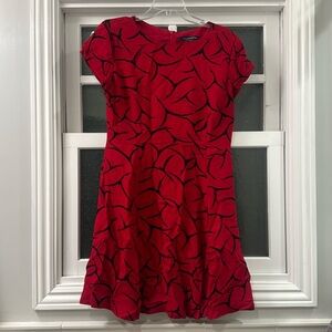French Connection, Red dress with black pattern, pockets, size 10